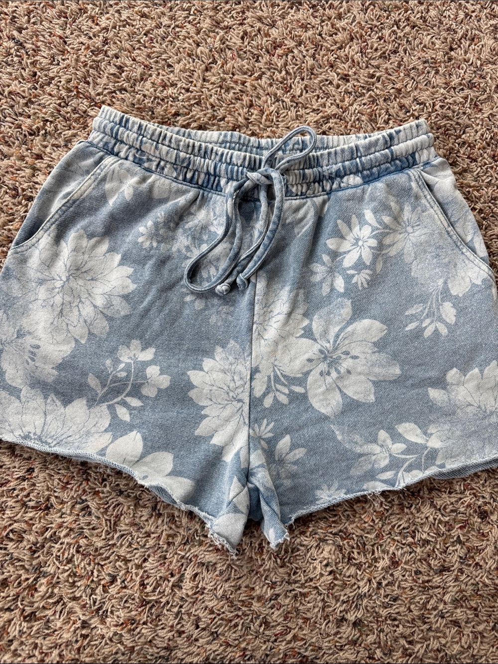 Z Supply Blue Floral Drawstring Athletic Shorts